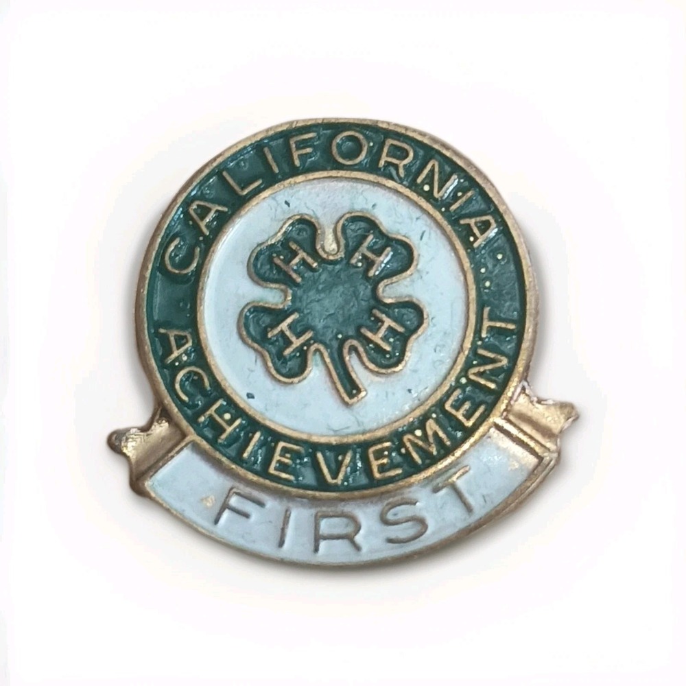 4-H California First Place Achievement Award Enamel Hat Lapel Pin VTG Green Gold